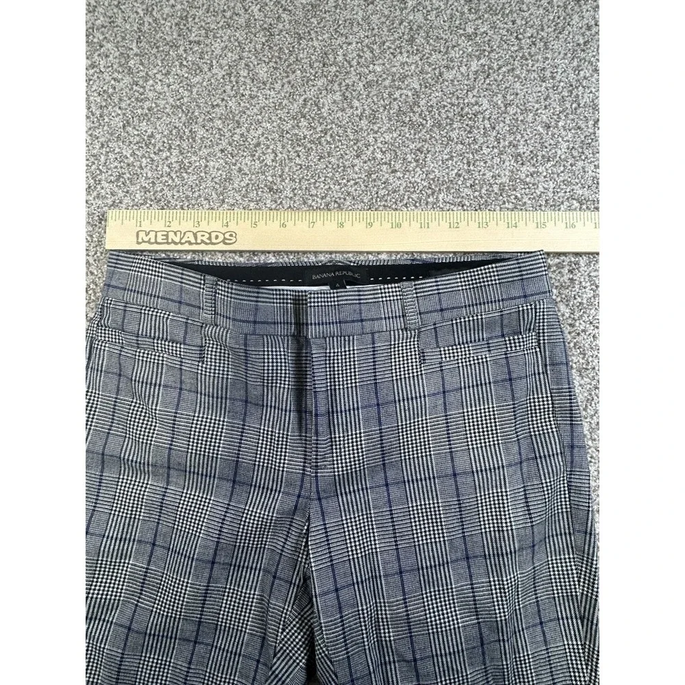Banana Republic Sloan Pants 4 Trouser Gray Plaid Straight Wide Waist Work A6